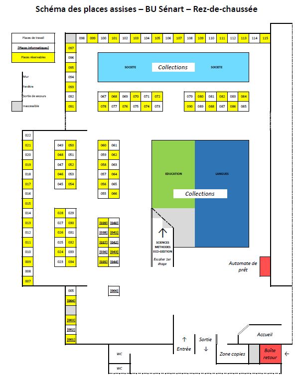 Plan de la BU de Sénart - places numérotées