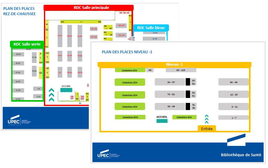 Plans des places numérotées à la BU de Santé